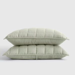 NWOT QUINCE European Linen Box Quilted Sham Set King Sage 3689